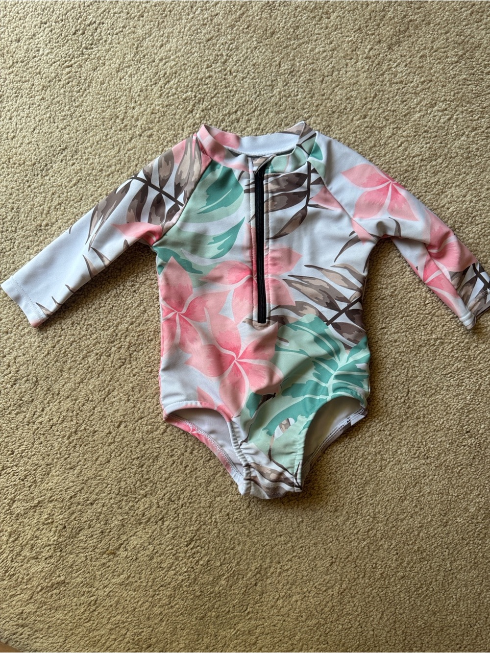 Baby Girl Long Sleeve Tropical Rash Guard Swimsuit 6-12M